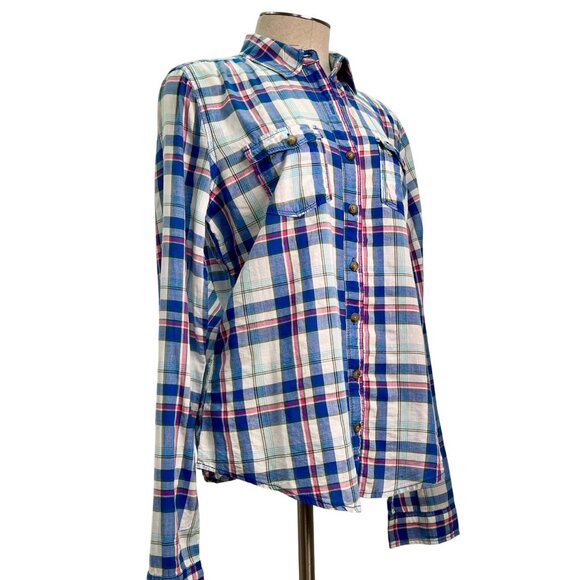 Abercrombie & Fitch Blue White & Pink Plaid Button-Up Long Sleeve Shirt Medium - Picture 3 of 9